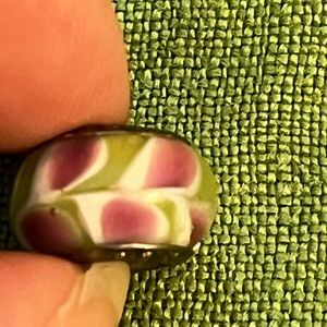 Pandora Murano glass charm in green with pink and white swirl pattern, 1 of 5